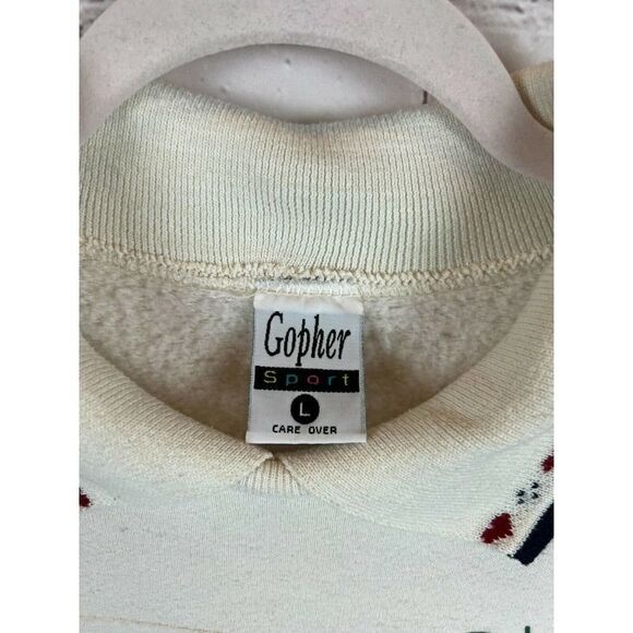 GOPHER vintage white collared knit pullover sweater top hearts floral size L - Picture 4 of 9